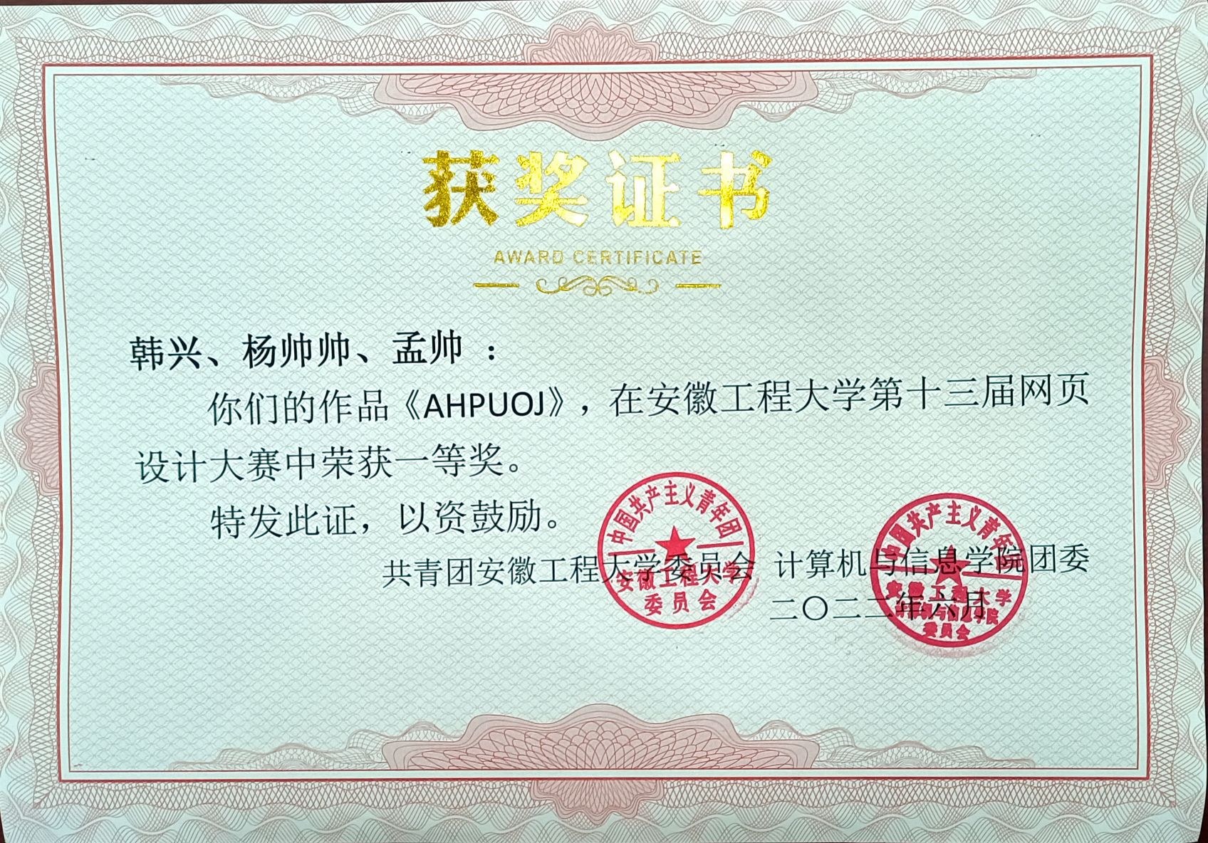 Web Design Competition - OJ Project certificate